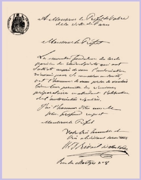 Carta de Kardec solicitando ao governo francês autorização para fundação e funcionamento legal da SPEE